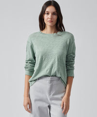 Surf Green Slub Jersey Long Sleeve Destroyed Wash Crop Tee | Women's Cotton Long Sleeve Tee by ATM Anthony Thomas Melillo