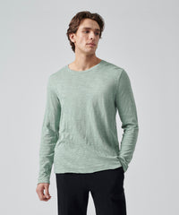 Surf Green Slub Jersey Long Sleeve Destroyed Wash Tee | Men's Cotton Long Sleeeve Tee by ATM Anthony Thomas Melillo