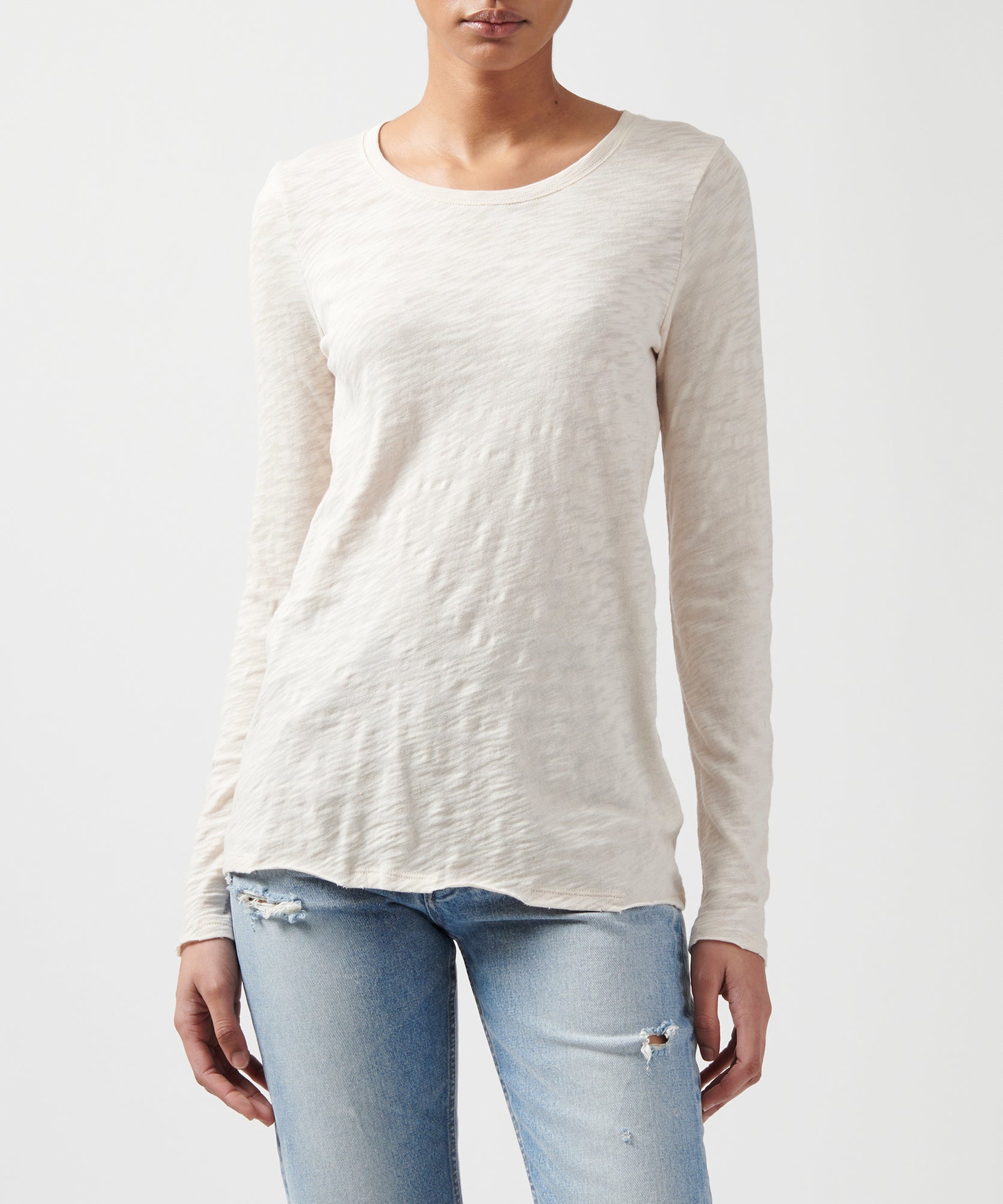 Slub Jersey Long Sleeve Destroyed Wash Tee - Tan