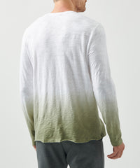 White/ Bay Leaf Slub Jersey Destroyed Wash Tee | Men's Cotton Long Sleeve Tee by ATM Anthony Thomas Melillo