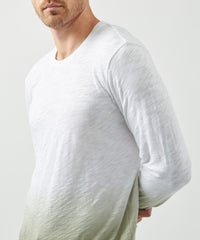 White/ Bay Leaf Slub Jersey Destroyed Wash Tee | Men's Cotton Long Sleeve Tee by ATM Anthony Thomas Melillo