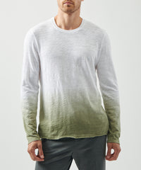 White/ Bay Leaf Slub Jersey Destroyed Wash Tee | Men's Cotton Long Sleeve Tee by ATM Anthony Thomas Melillo