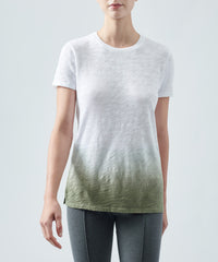White/ Bay Leaf Slub Jersey Schoolboy Crew Neck Tee | Women's Cotton Short Sleeve Tee by ATM Anthony Thomas Melillo