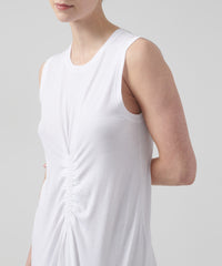 White Classic Jersey Gathered Detail Dress | Women's Casual Dress by ATM Anthony Thomas Melillo