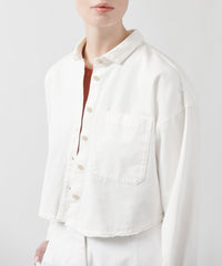 White Cotton Twill Cropped Button Down Shirt | Women's Top by ATM Anthony Thomas Melillo