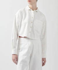 White Cotton Twill Cropped Button Down Shirt | Women's Top by ATM Anthony Thomas Melillo