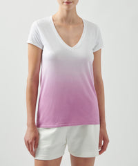 White/ Hydrangea Jersey V-Neck Tee | Women's Short Sleeve T-Shirt by ATM Anthony Thomas Melillo