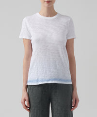 White Powder Blue Combo Slub Jersey Schoolboy Crew Neck Tee | Women's Short Sleeve T-Shirt by ATM Anthony Thomas Melillo