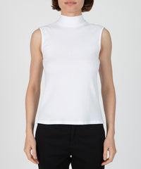 White Ribbed Sleeveless Mock Neck Top | Women's Top by ATM Anthony Thomas Melillo