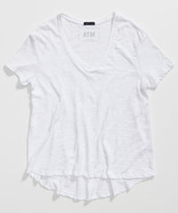 White Slub Jersey Boyfriend V-Neck Tee | Women's Cotton Short Sleeve Tee by ATM Anthony Thomas Melillo