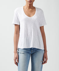 White Slub Jersey Boyfriend V-Neck Tee | Women's Cotton Short Sleeve Tee by ATM Anthony Thomas Melillo
