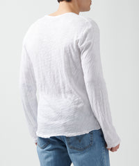 White Slub Jersey Destroyed Wash Henley | Men's Cotton Long Sleeve Tee by ATM Anthony Thomas Melillo