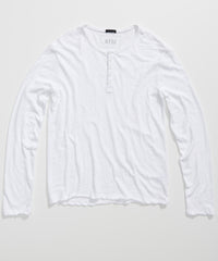 White Slub Jersey Destroyed Wash Henley - Men's Cotton Long Sleeve Tee by ATM Anthony Thomas Melillo