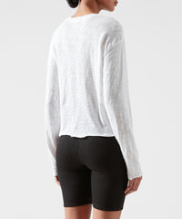 White Slub Jersey Long Sleeve Destroyed Wash Crop Tee - Women's Cotton Long Sleeve Tee by ATM Anthony Thomas Melillo