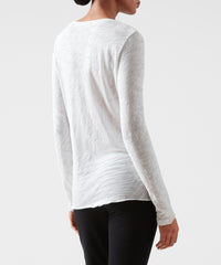 White Slub Jersey Long Sleeve V-Neck Tee | Women's Cotton Long Sleeve Tee by ATM Anthony Thomas Melillo