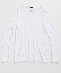 White Slub Jersey Long Sleeve V-Neck Tee | Women's Cotton Long Sleeve Tee by ATM Anthony Thomas Melillo