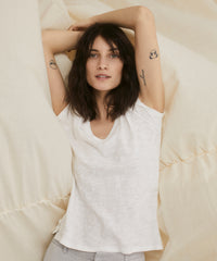 White Slub Jersey Schoolboy V-Neck Tee | Women's Short Sleeve Tee by ATM Anthony Thomas Melillo