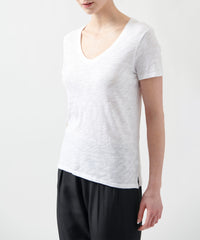 White Slub Jersey Schoolboy V-Neck Tee | Women's Short Sleeve Tee by ATM Anthony Thomas Melillo
