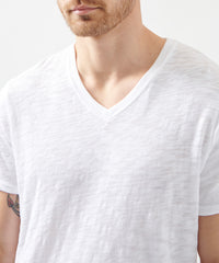 White Slub Jersey V-Neck Tee | Men's Cotton Short Sleeve Tee by ATM Anthony Thomas Melillo