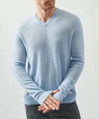Winter Sky Recycled Cashmere Exposed Seam V-Neck Sweater | Men's Sweater by ATM Anthony Thomas Melillo