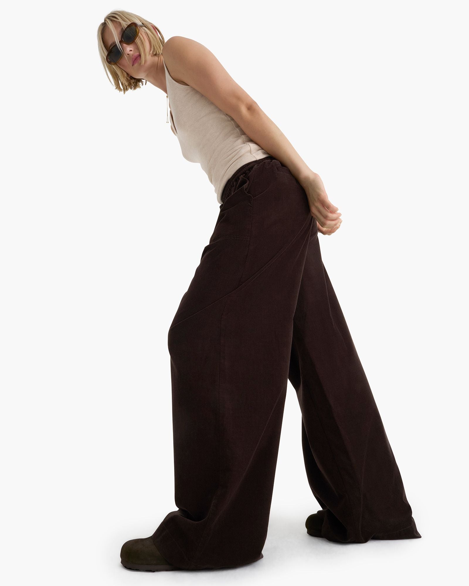 Wide Leg Corduroy Pull On Pant - Dark Chocolate