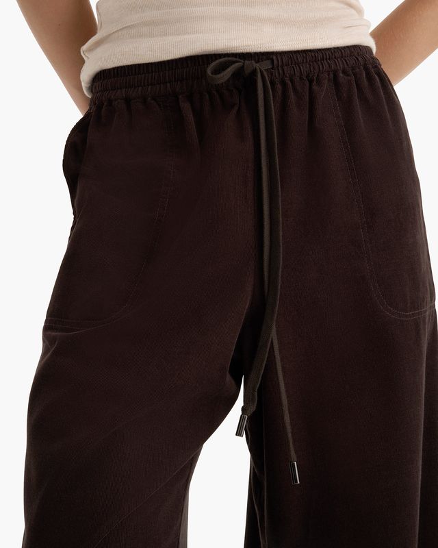 Wide Leg Corduroy Pull On Pant - Dark Chocolate