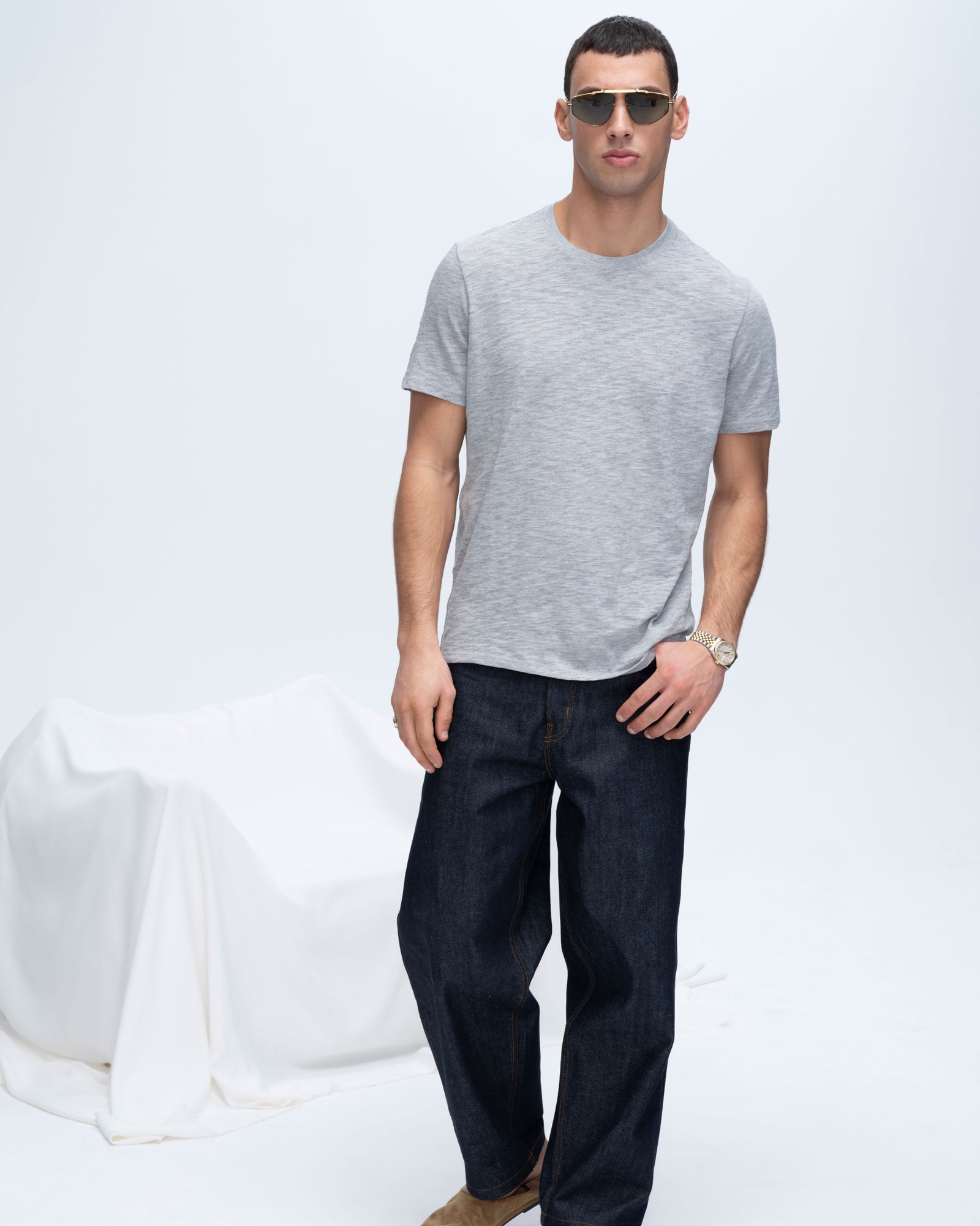 Slub Jersey Crew Neck Tee - Heather Grey