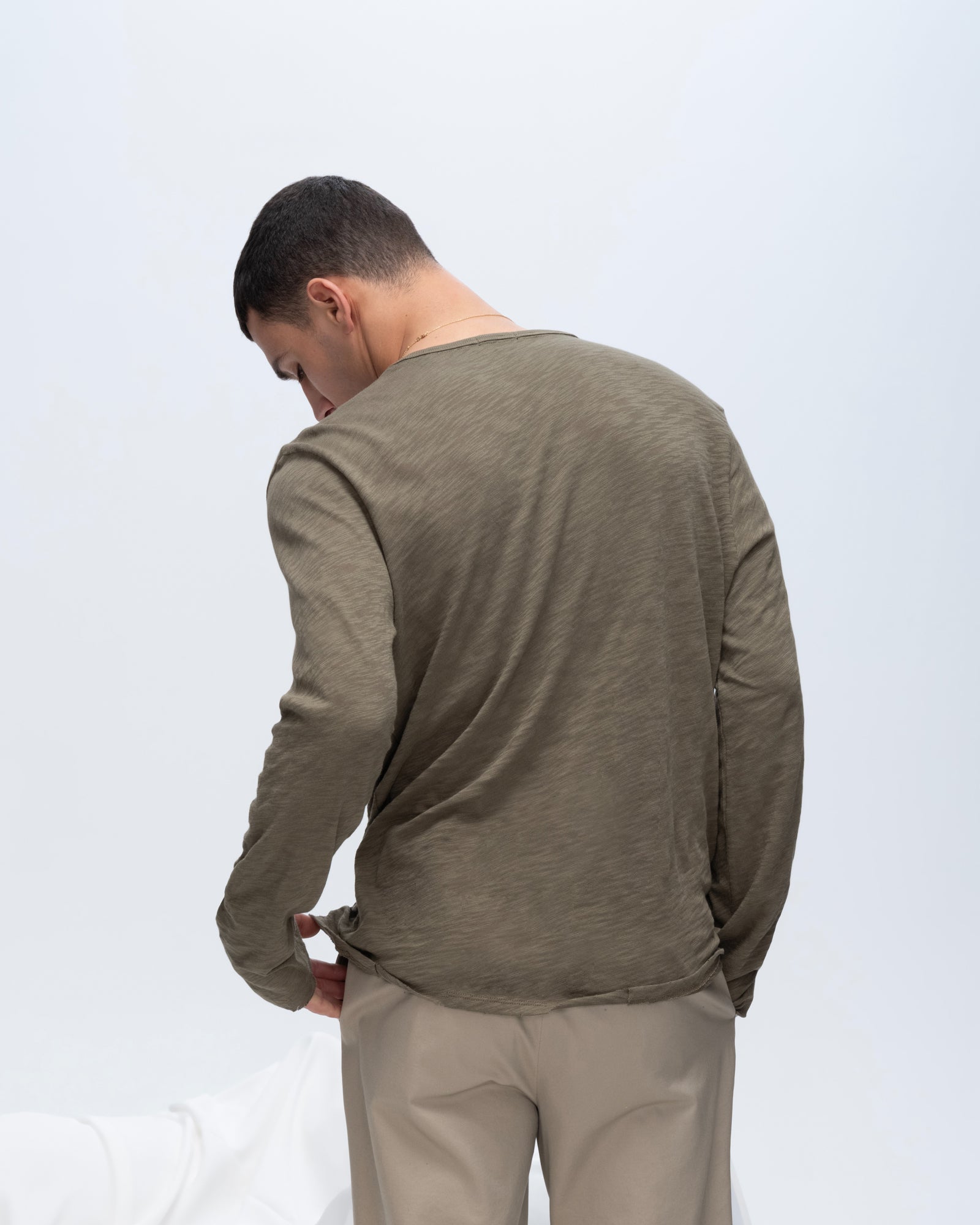 Slub Jersey Destroyed Wash Henley - Army