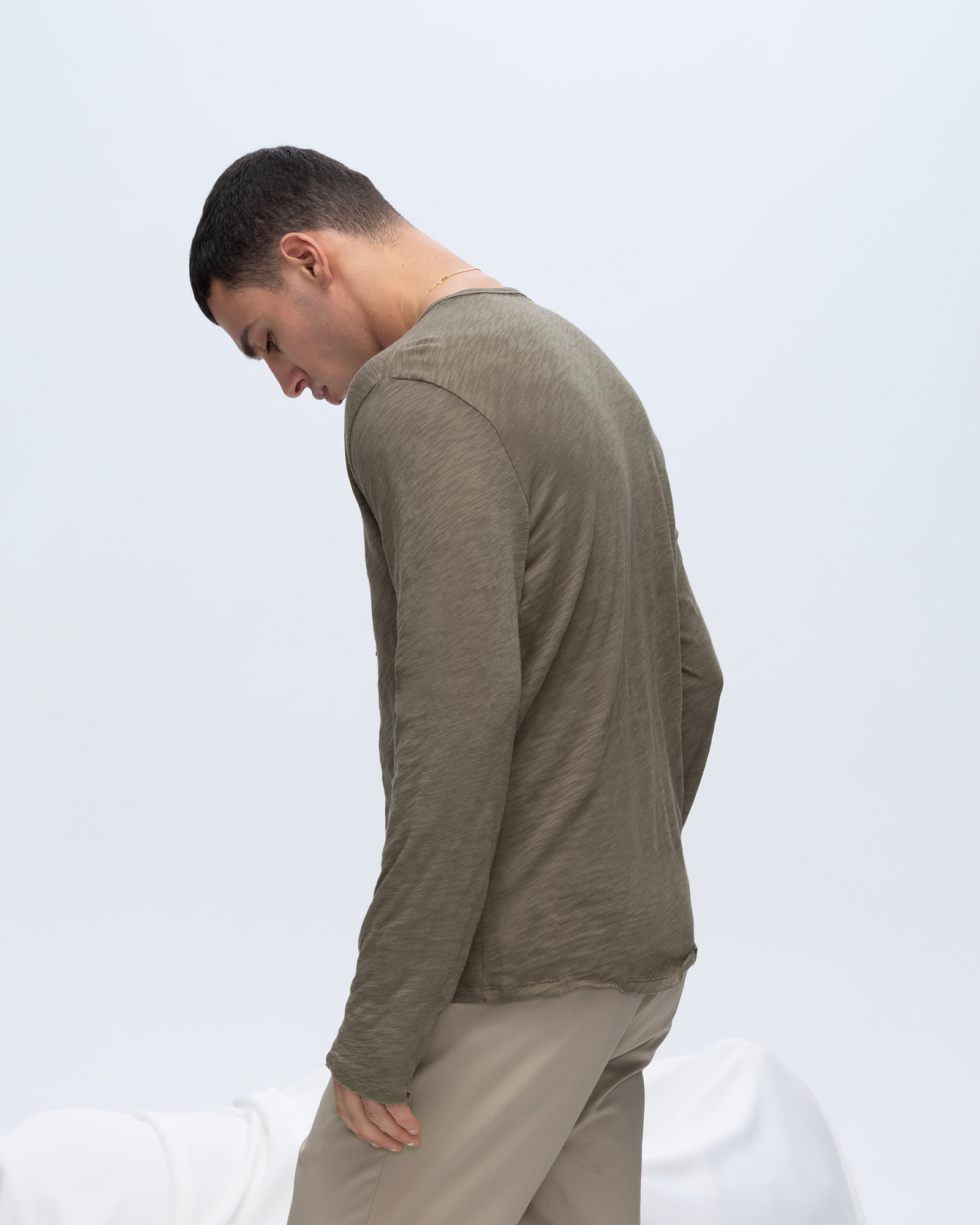 Slub Jersey Destroyed Wash Henley - Army