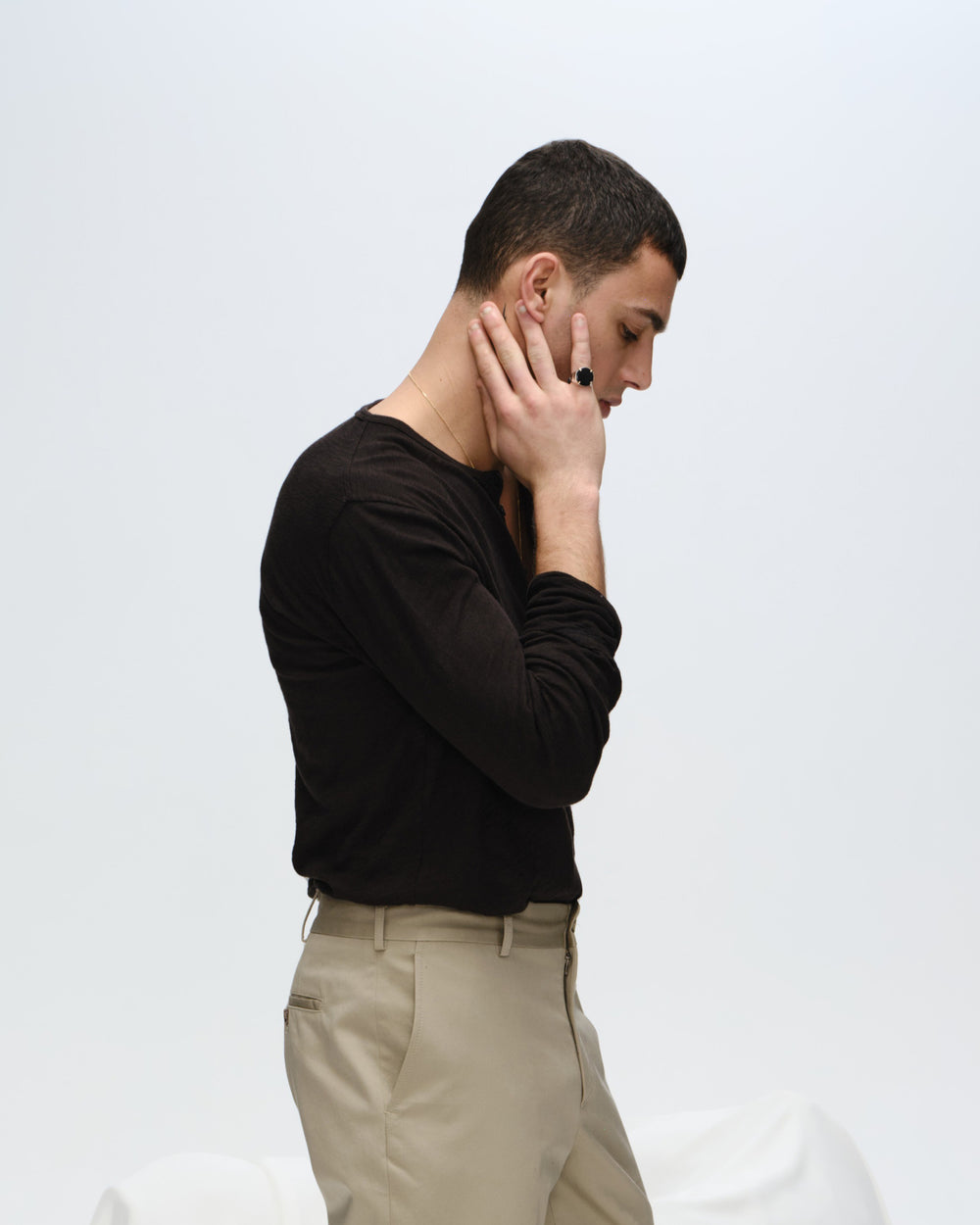 Slub Jersey Destroyed Wash Henley - Black