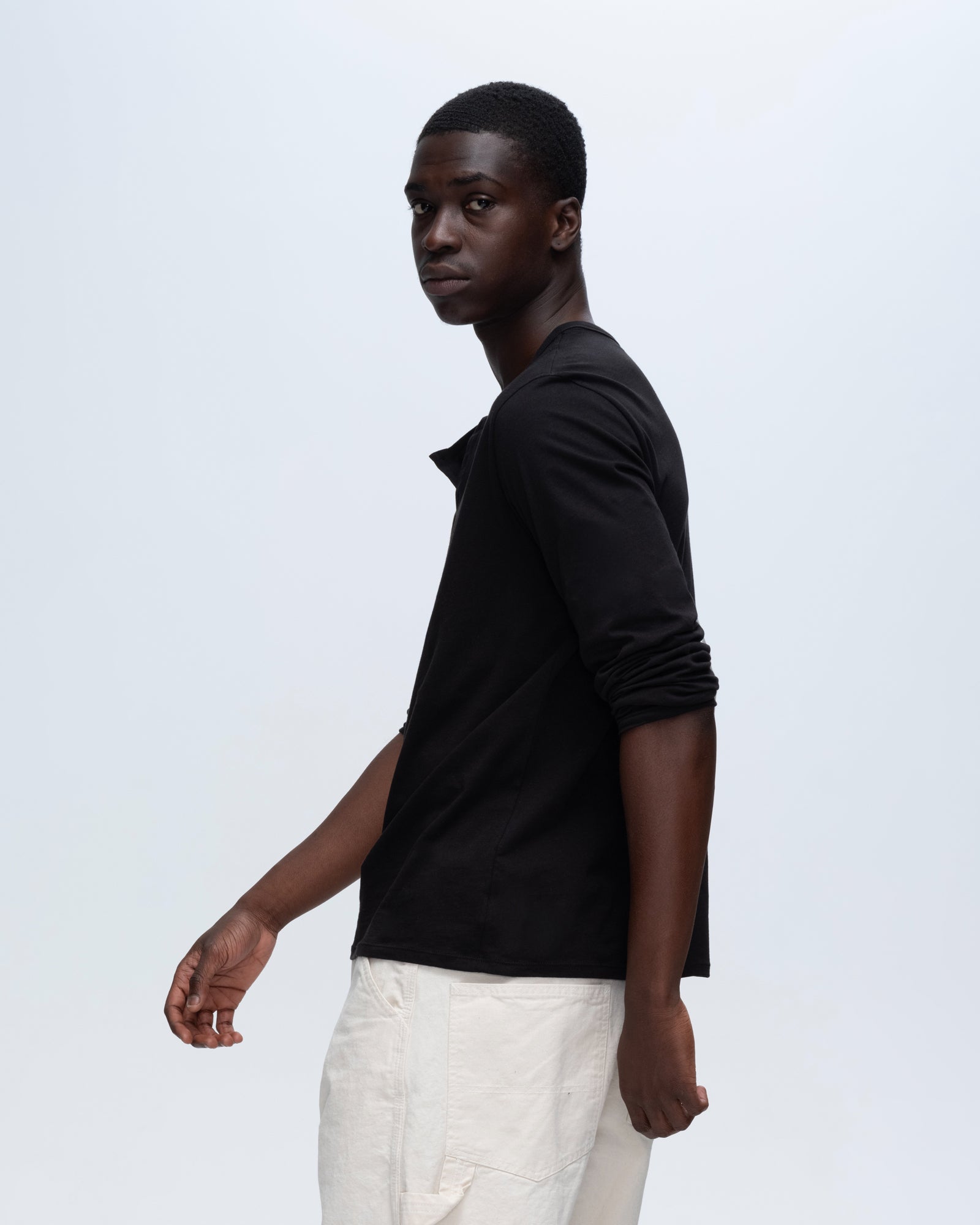 Classic Jersey Long Sleeve Henley - Black