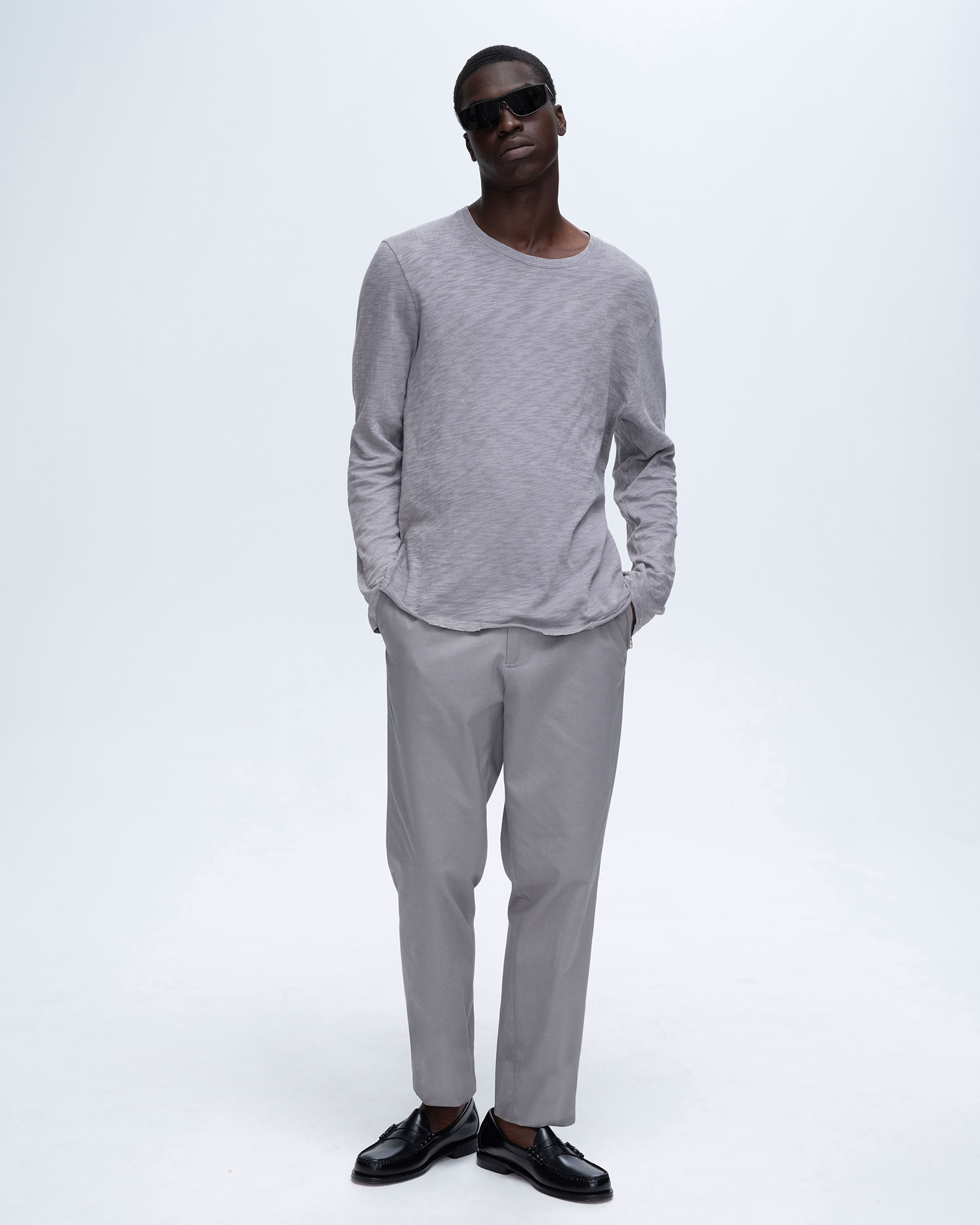 Slub Jersey Chroma Wash Long Sleeve Destroyed Wash Tee - Shark