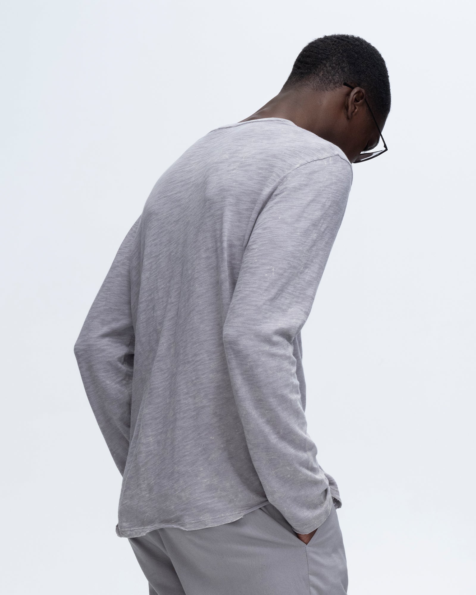 Slub Jersey Chroma Wash Long Sleeve Destroyed Wash Tee - Shark