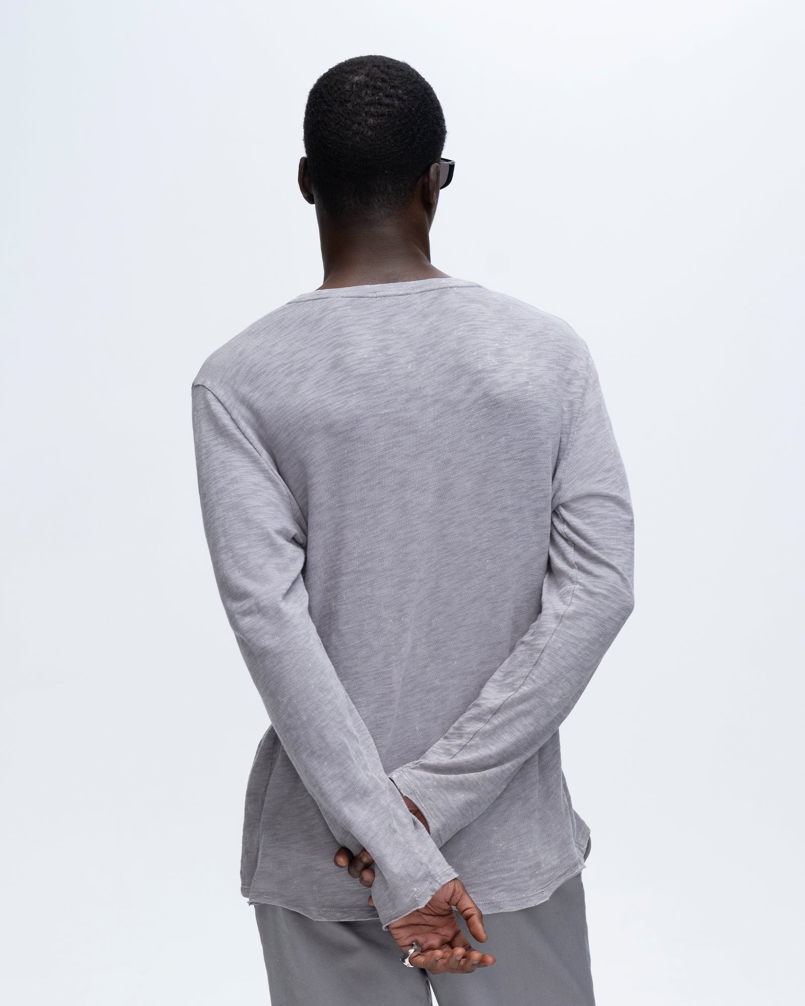 Slub Jersey Chroma Wash Long Sleeve Destroyed Wash Tee - Shark
