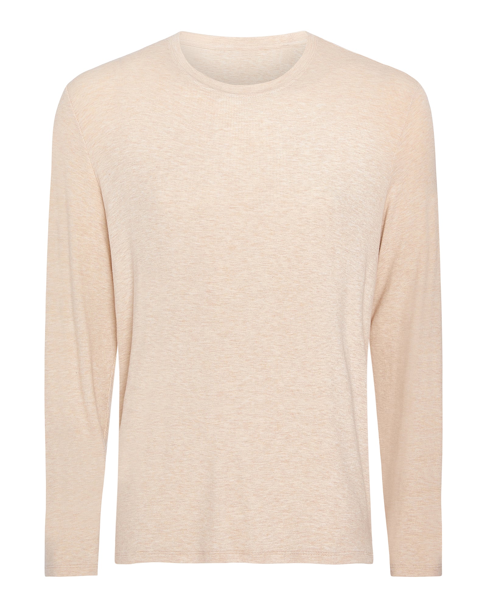 Modal Rib Long Sleeve Crew - Heather Soft Wheat