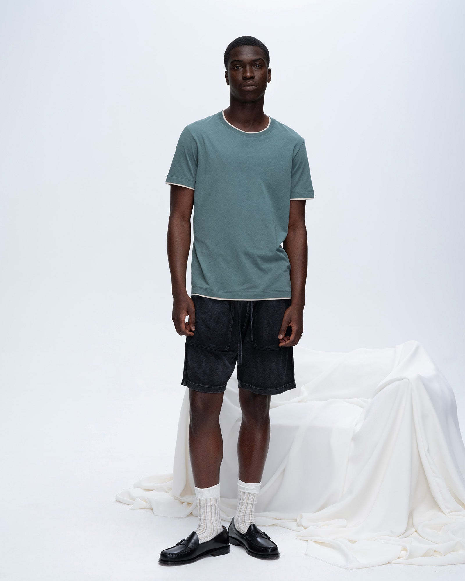 Classic Jersey Double Trim Short Sleeve Crew Neck Tee - Spring Eucalyptus-Soft Beige