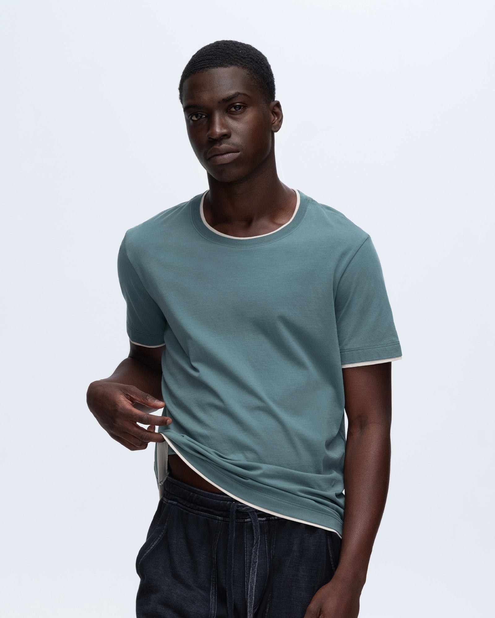 Classic Jersey Double Trim Short Sleeve Crew Neck Tee - Spring Eucalyptus-Soft Beige