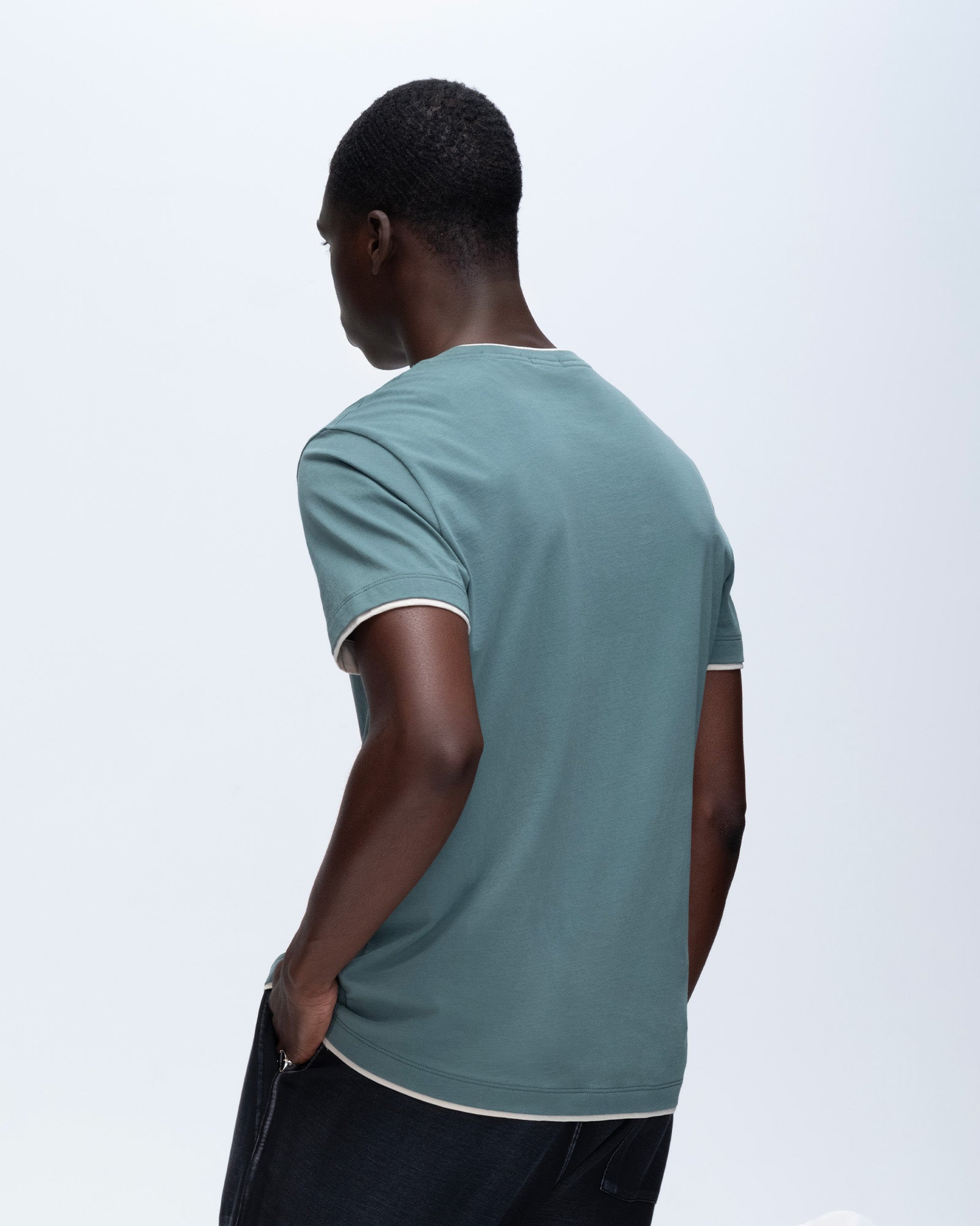 Classic Jersey Double Trim Short Sleeve Crew Neck Tee - Spring Eucalyptus-Soft Beige