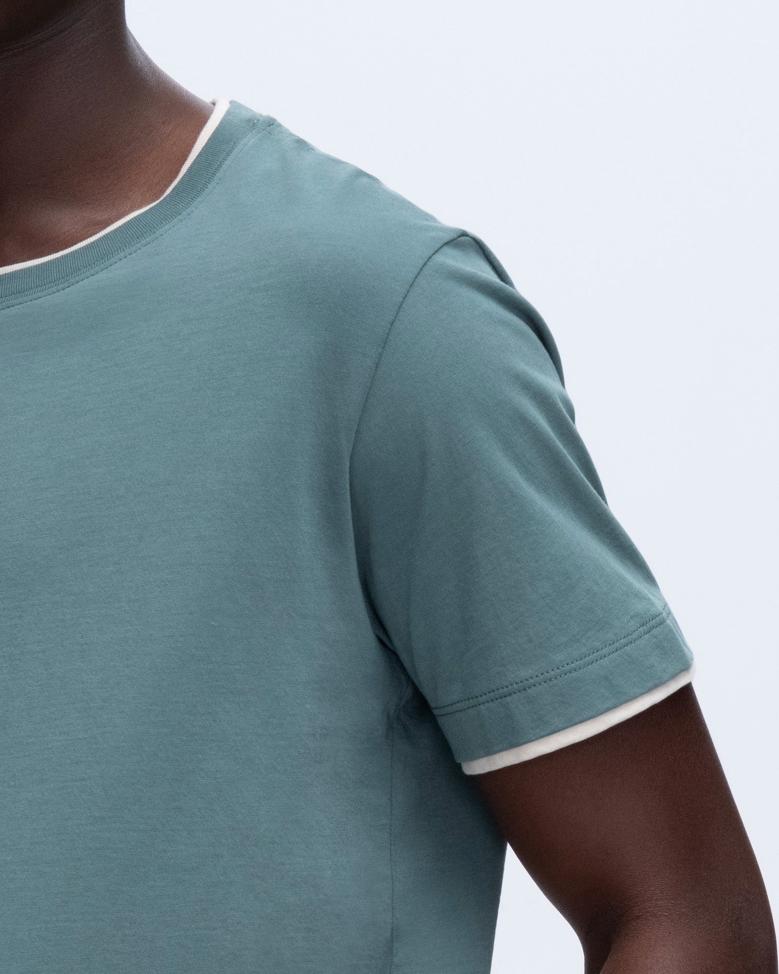 Classic Jersey Double Trim Short Sleeve Crew Neck Tee - Spring Eucalyptus-Soft Beige