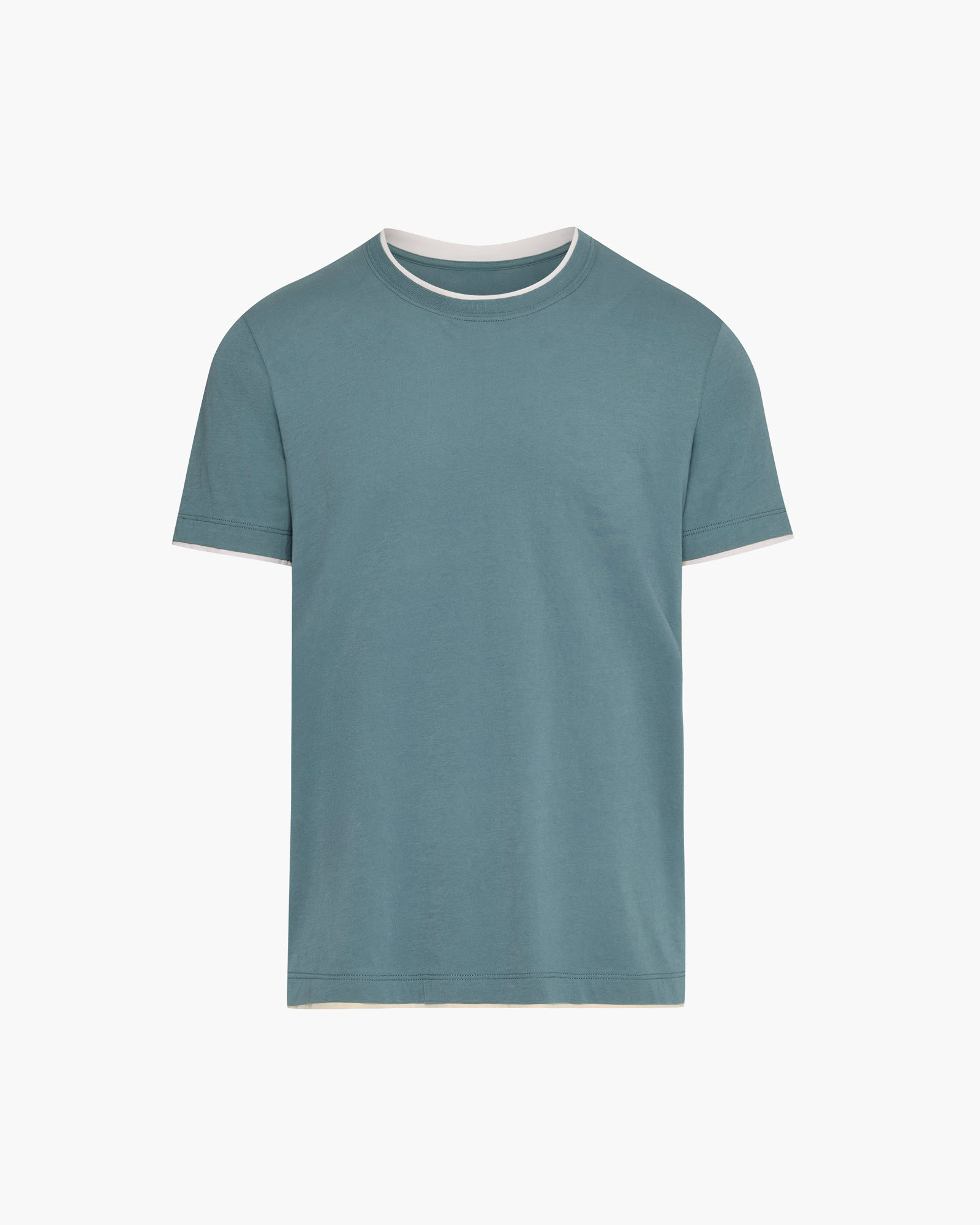 Classic Jersey Double Trim Short Sleeve Crew Neck Tee - Spring Eucalyptus-Soft Beige