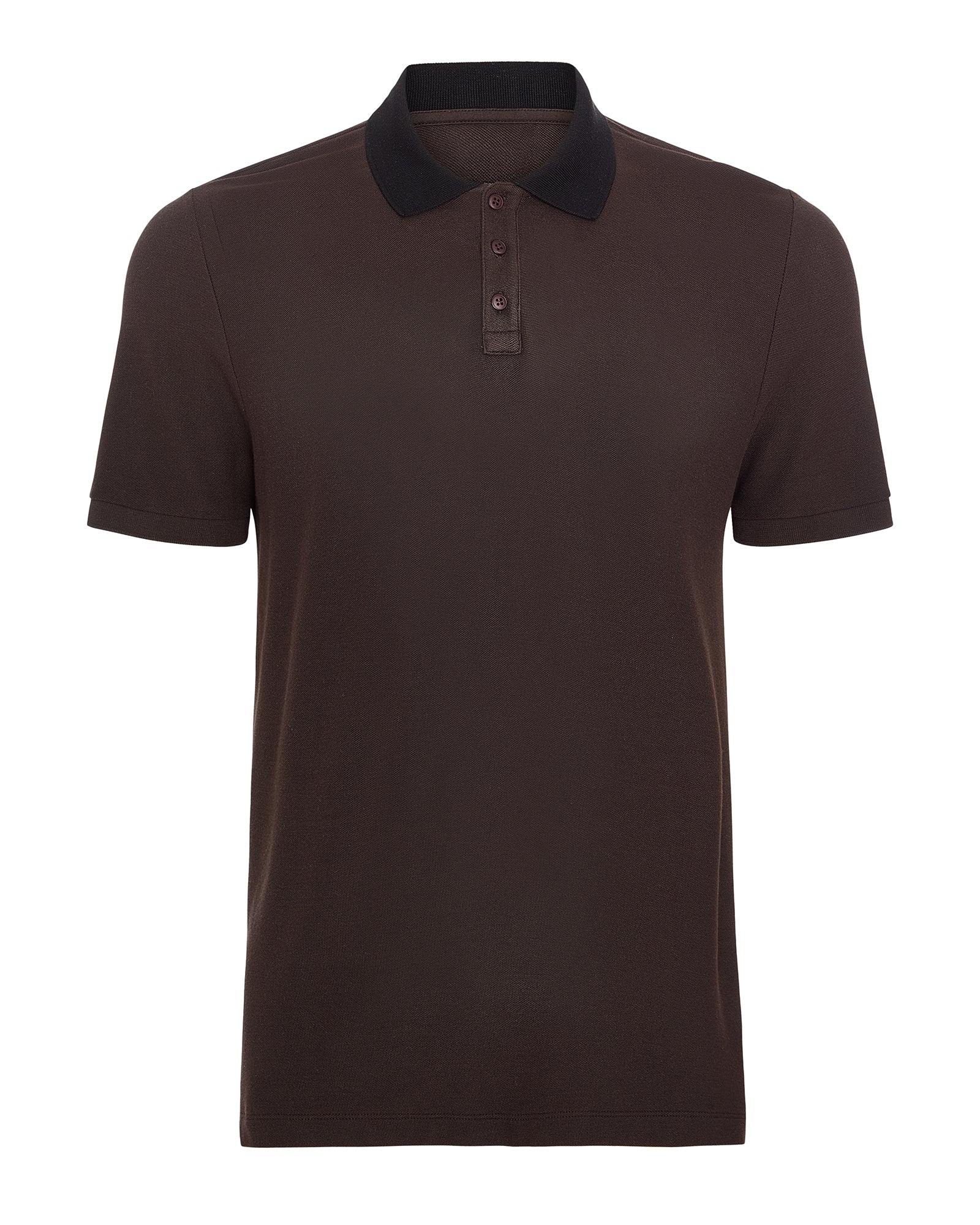 Pima Cotton Pique Polo With Contrast Collar - Chocolate Brown