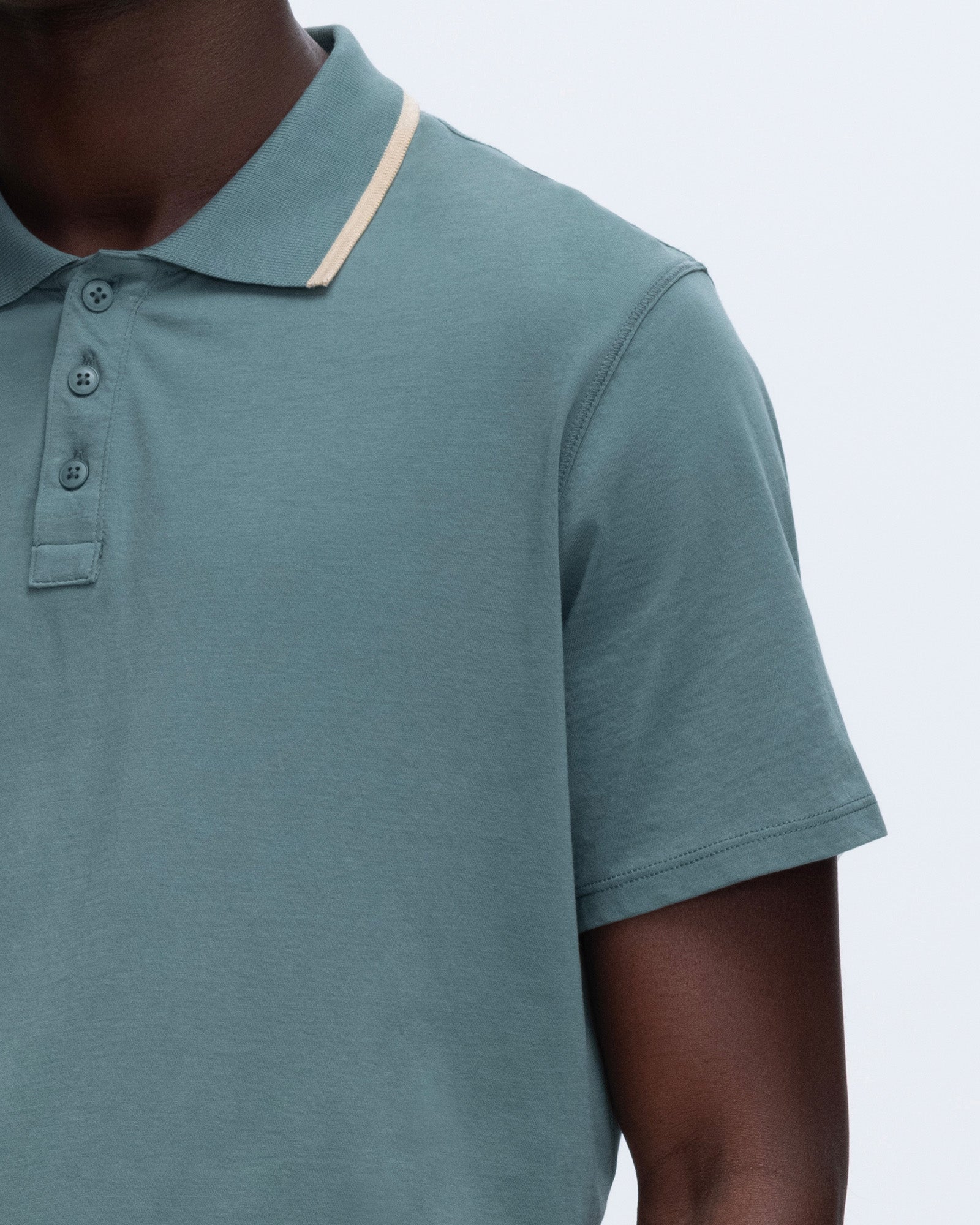 Classic Jersey Short Sleeve Polo with Tipping - Spring Eucalyptus-Soft Beige