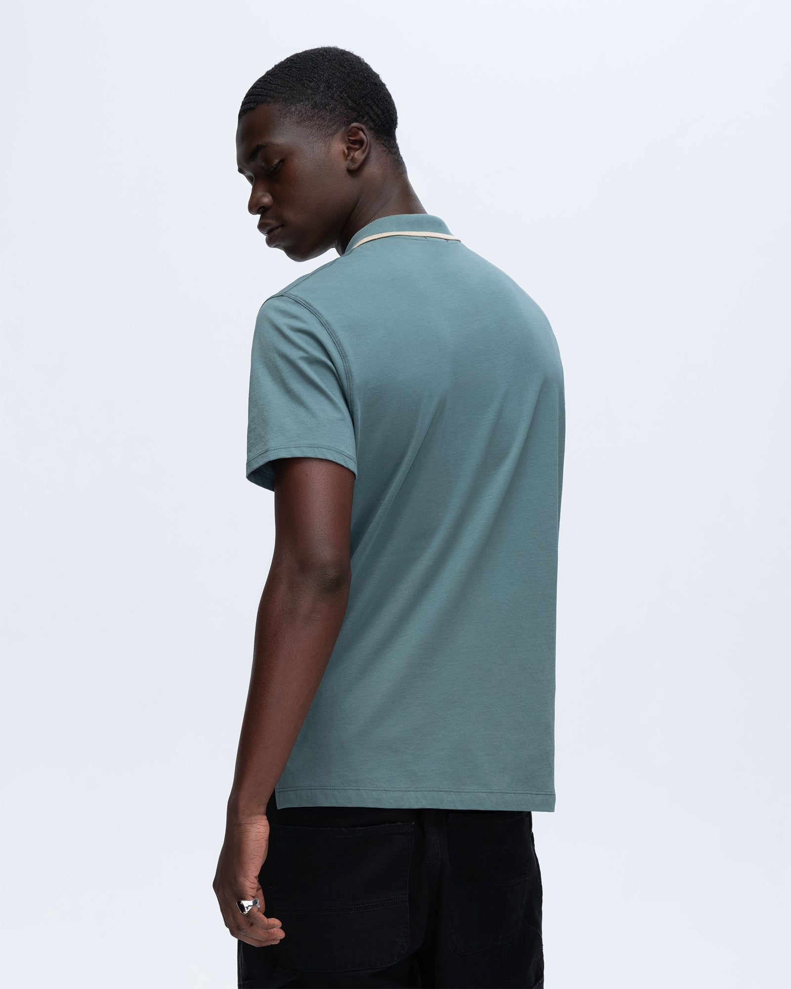 Classic Jersey Short Sleeve Polo with Tipping - Spring Eucalyptus-Soft Beige