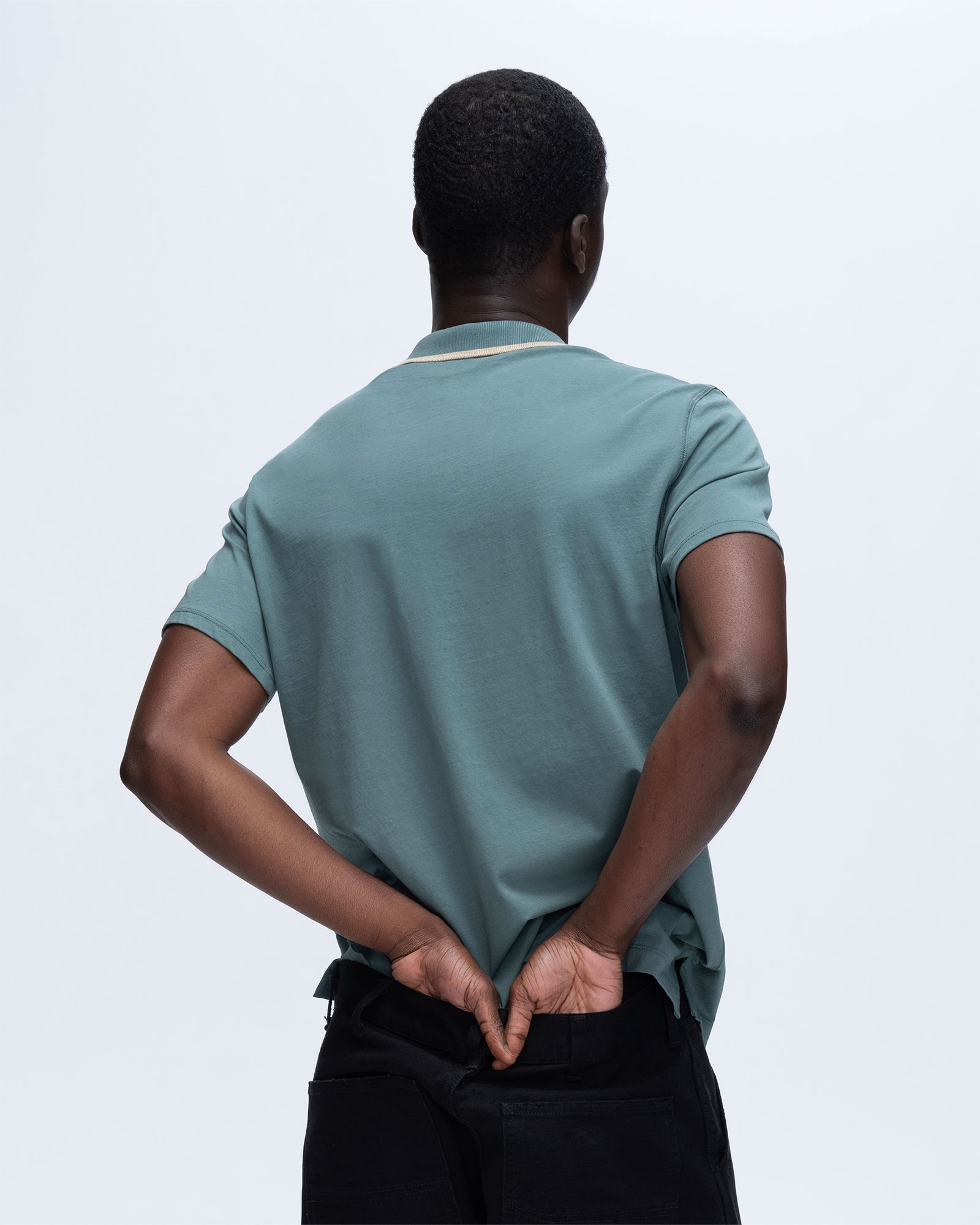 Classic Jersey Short Sleeve Polo with Tipping - Spring Eucalyptus-Soft Beige