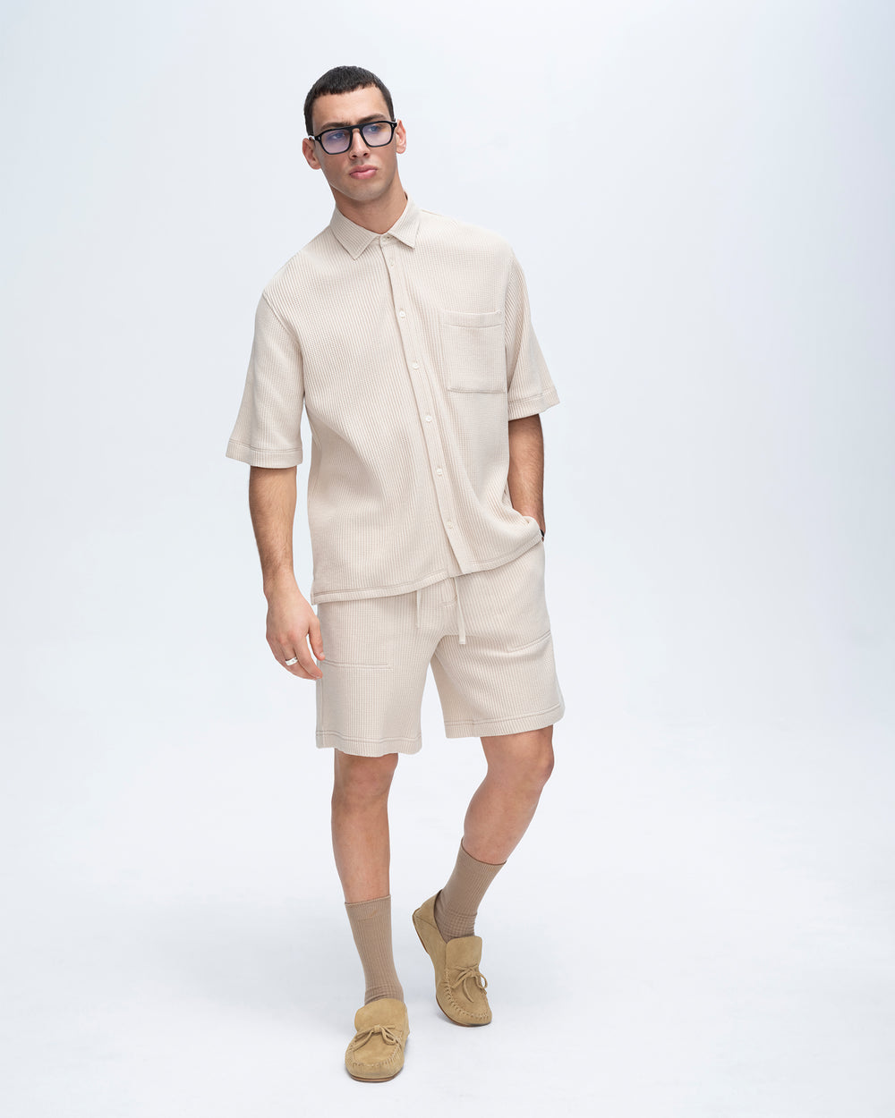 Waffle Patch Pocket Pull-On Short - Soft Beige