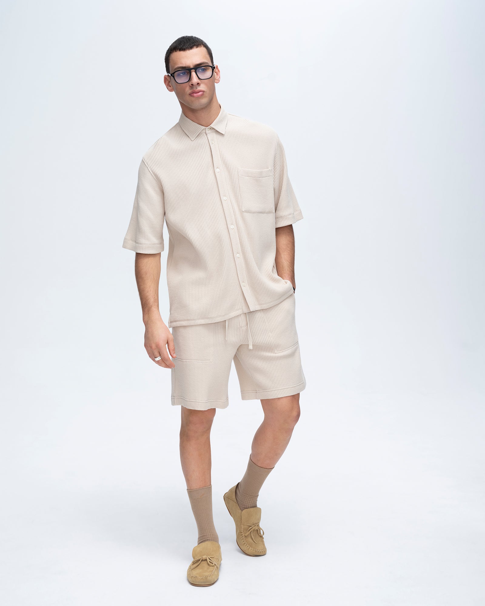 Waffle Patch Pocket Pull-On Short - Soft Beige