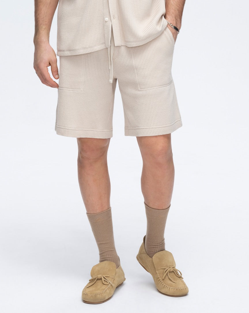 Waffle Patch Pocket Pull-On Short - Soft Beige
