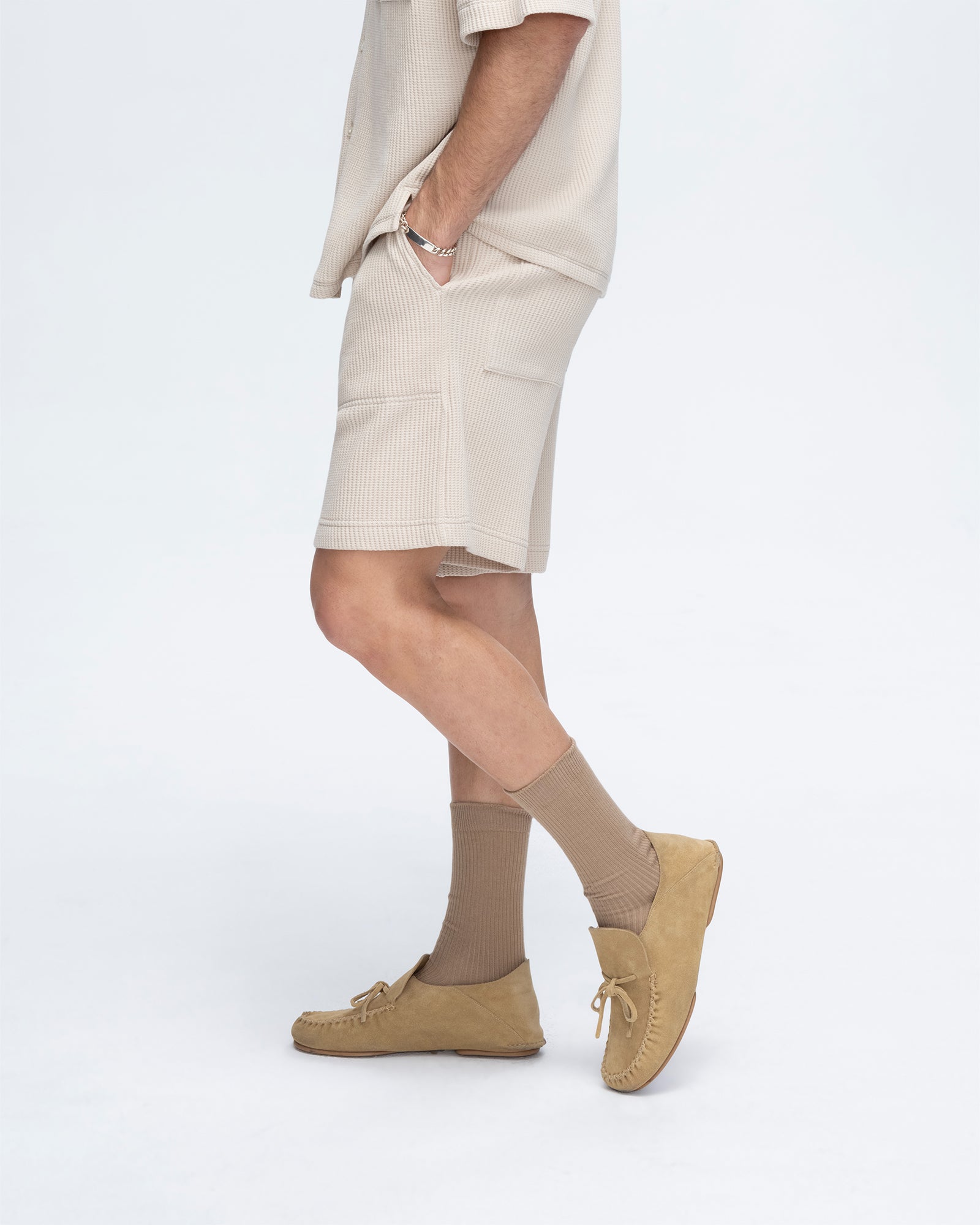 Waffle Patch Pocket Pull-On Short - Soft Beige