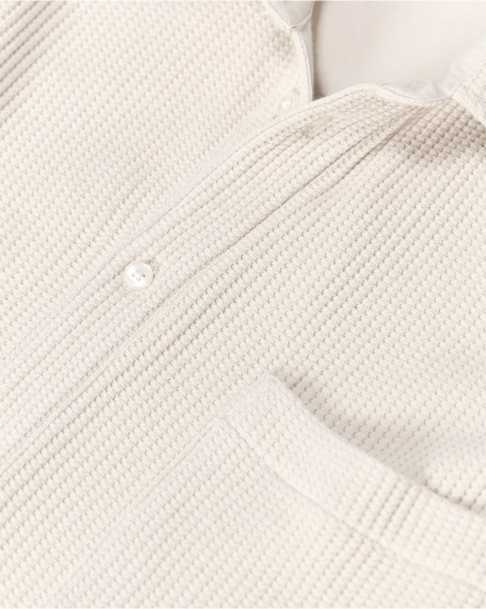 Waffle Short Sleeve Button Front Pocket Shirt - Soft Beige