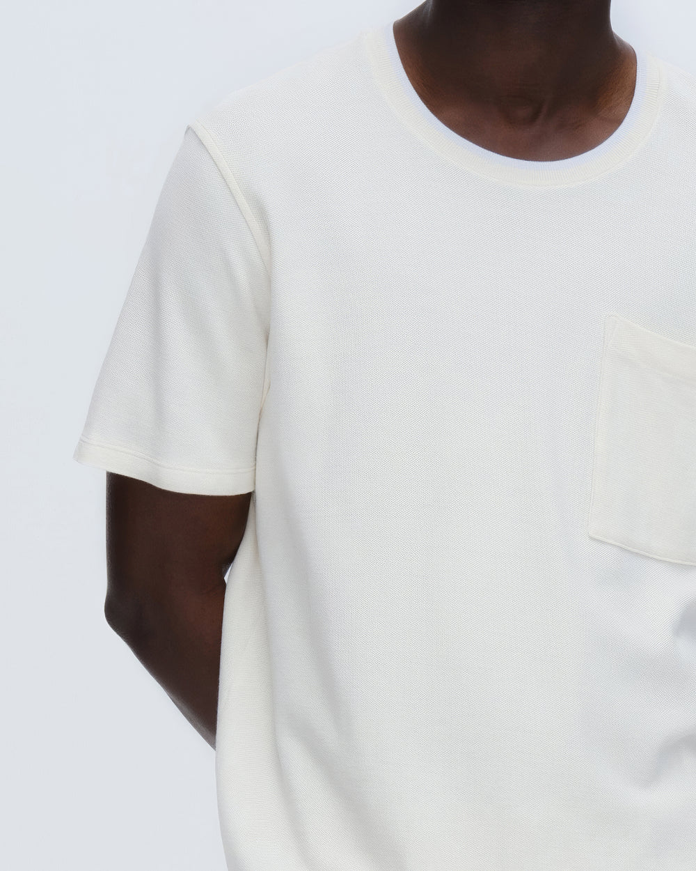 Pique Short Sleeve Crew Neck Pocket Tee with Tipping - Chalk-White